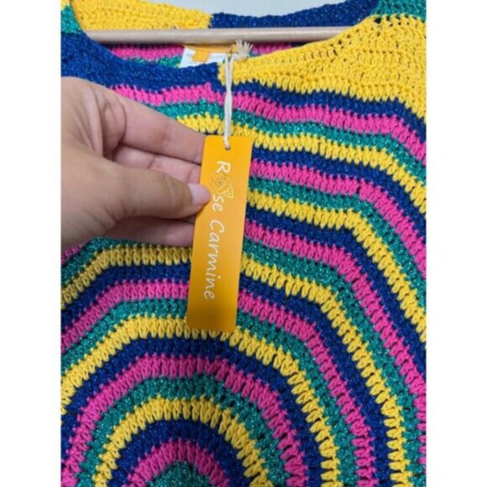 NWT Rose Carmine Metallic Spiral Sleeveless Crochet Knit Top Multicolor Size: S - Picture 3 of 5